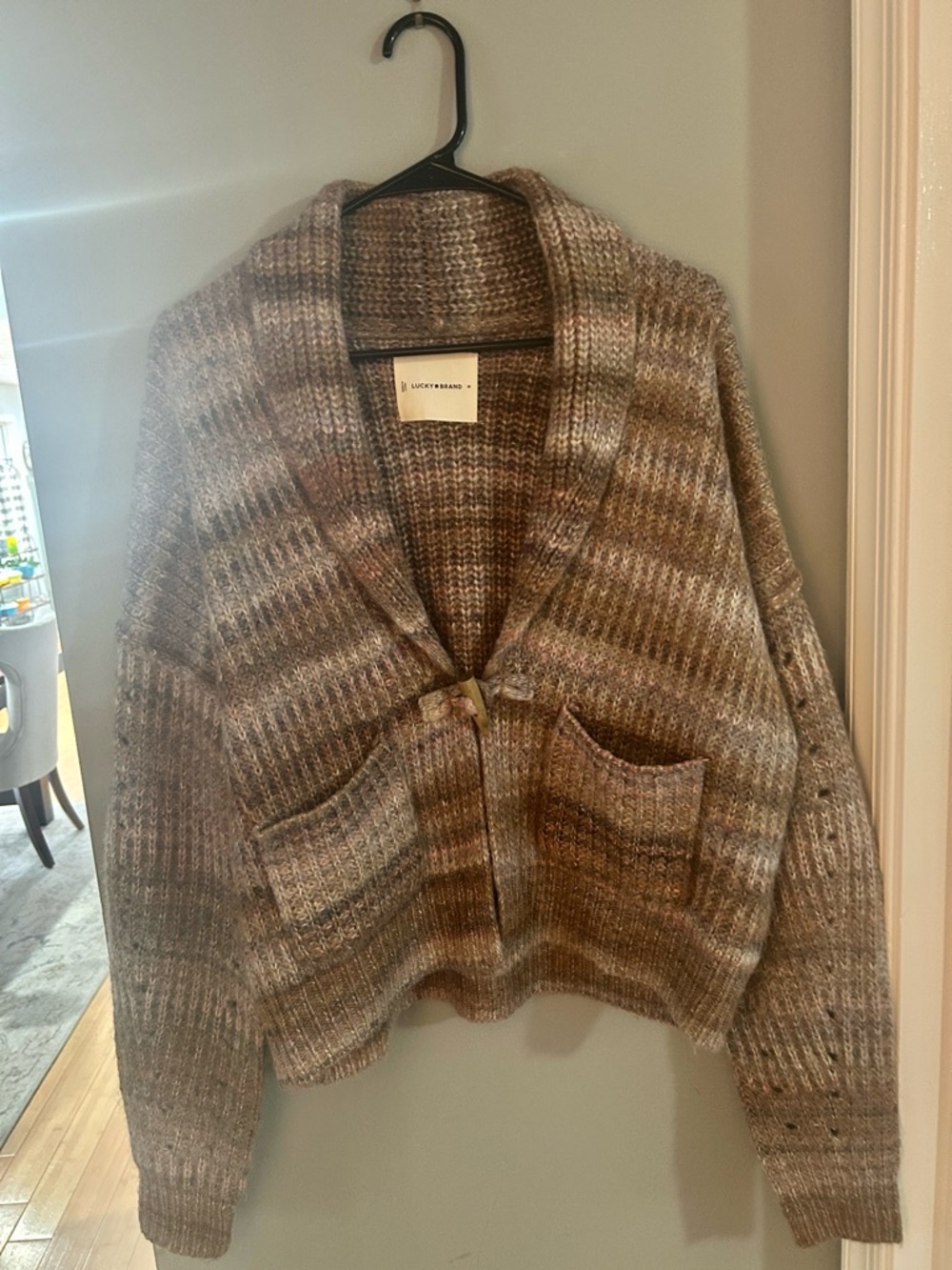 Lucky Brand Neutral Brown Multi-Stripe Shawl Cardigan